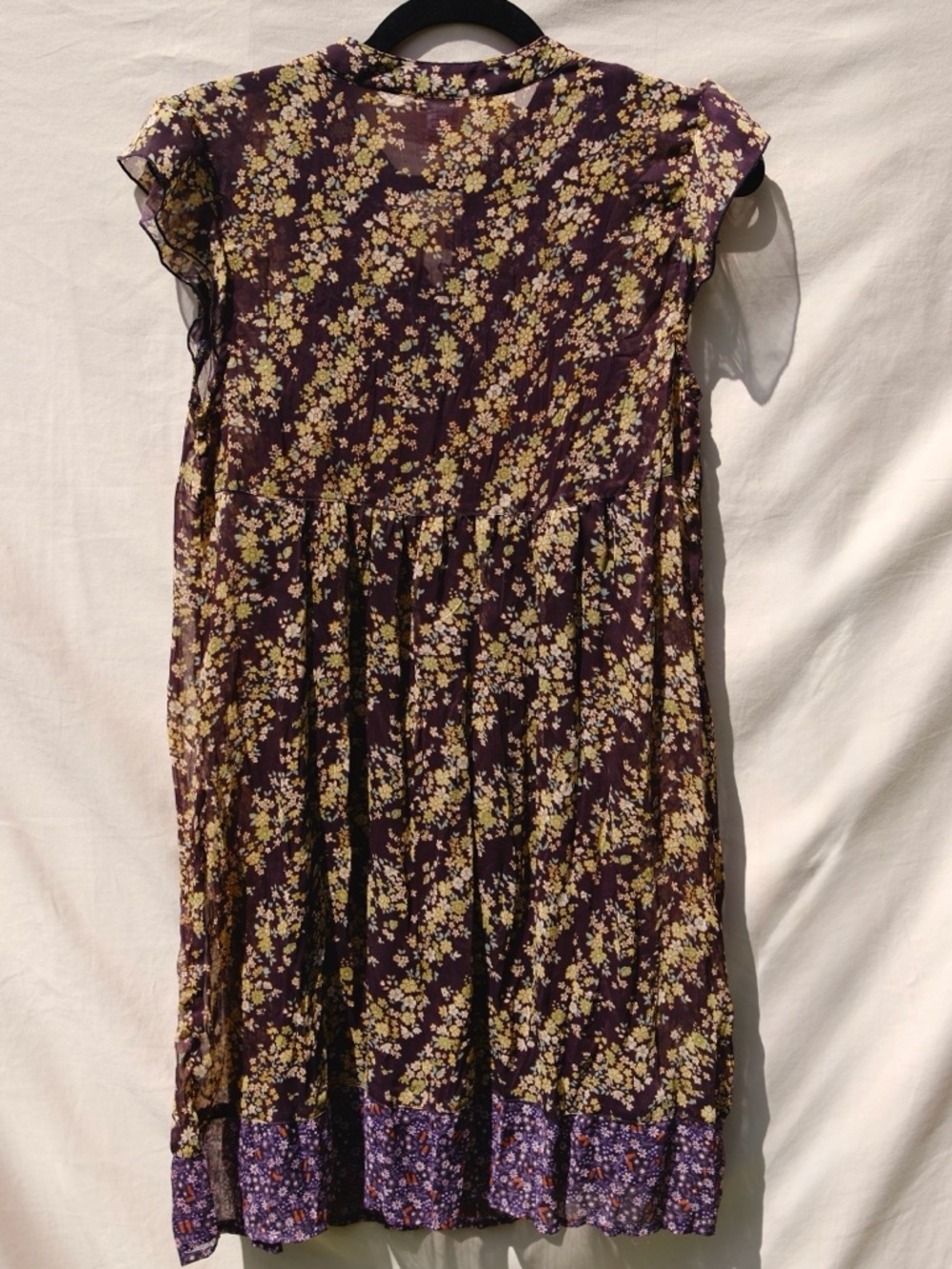 Fire Los Angeles Floral Babydoll Dress Flutter Sleeve Boho Purple Size L - Picture 2 of 10